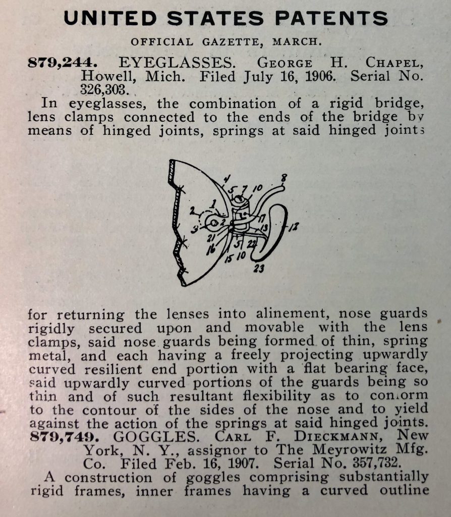 1906 Eyeglasses patent