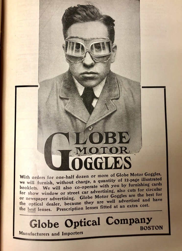 Globe Motor Goggles Ad, 1908
